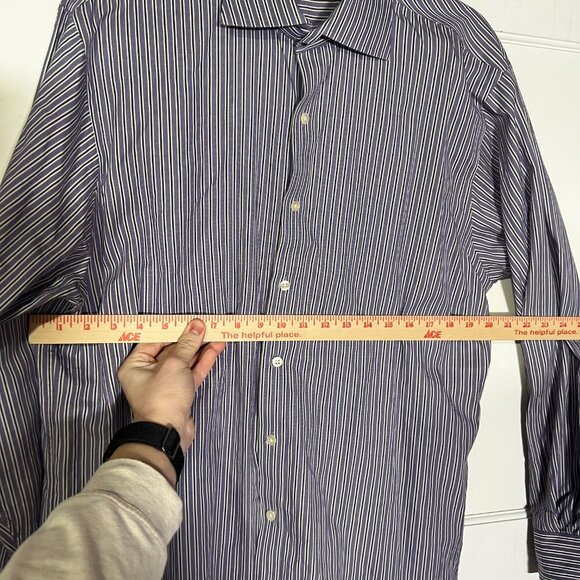Michael Kors Striped Button Down Shirt Purple White Black Size Size Large 34/35 - Picture 4 of 10